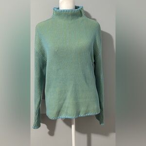 Tribal Combed Cotton Two-Tone Rib Funnel Neck Sweater Size S/P